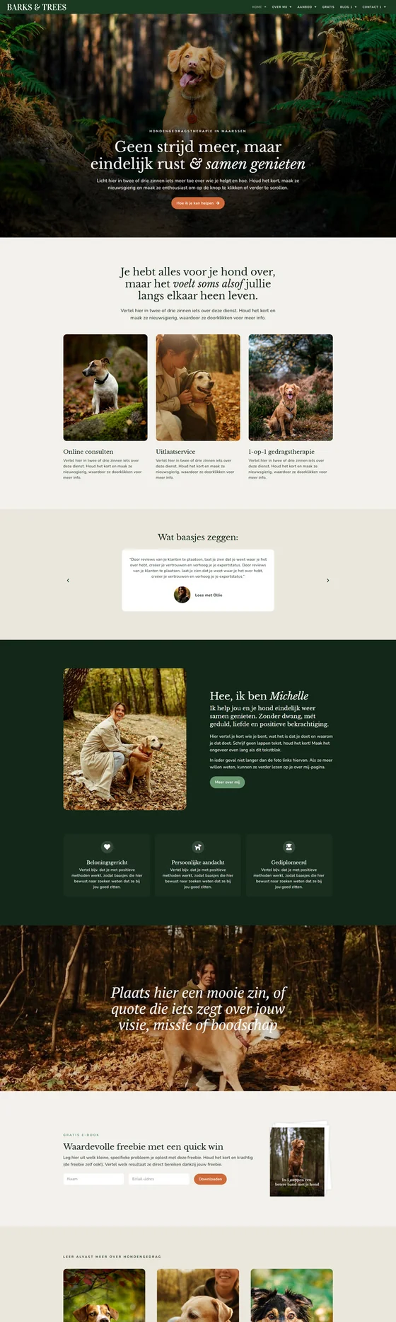 Barks & Trees website design for animal professionals: homepage, version 1