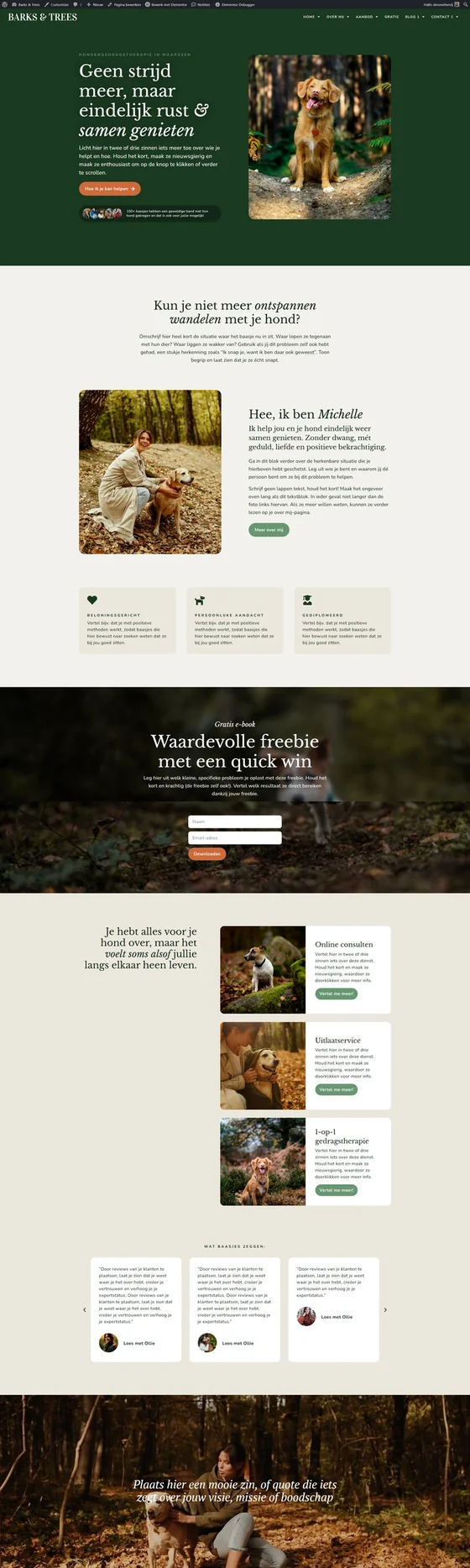 Barks & Trees website design for animal professionals: homepage, version 2