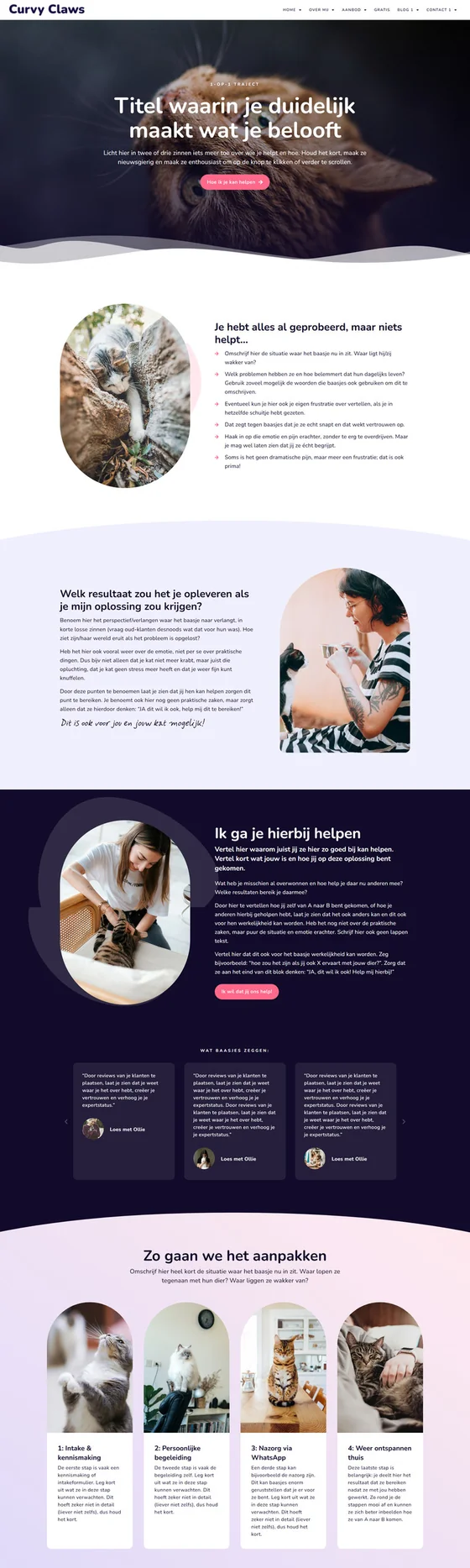 Curvy Claws website design for animal professionals: services page, version 1